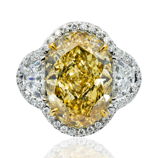 Platinum 11.25ct Oval Cut Fancy Yellow Diamond Ring 12.85ctw