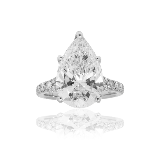 18K White Gold 6.07Ct Pear Cut Diamond Engagement Ring 6.93Ctw Bridal