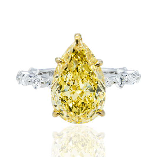IGI 18K White Gold 5.44ct Pear Cut Fancy Yellow Diamond Ring 6.49ctw