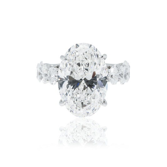 18K White Gold 10.36Ct Oval Cut Diamond Engagement Ring 13.06Ctw Bridal