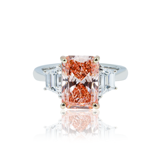 18K White Gold 3.72Ct Radiant Cut Fancy Vivid Pink Diamond Ring 4.82Ctw Bridal