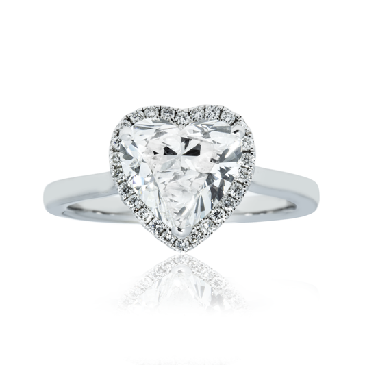 18K White Gold 2.36Ct Heart Cut Diamond Engagement Ring 2.52Ctw Bridal