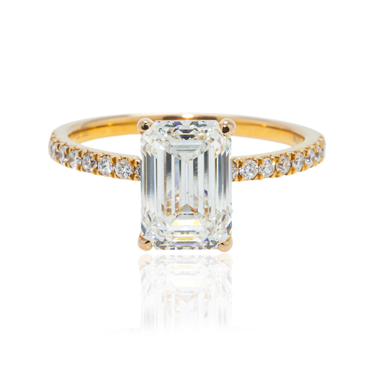 18K Rose Gold 2.57Ct Emerald Cut Diamond Engagement Ring 2.89Ctw Bridal