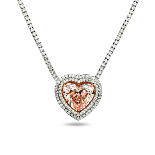 Platinum & 14K White Gold Heart Cut Fancy Pink Diamond Necklace 11.23ct