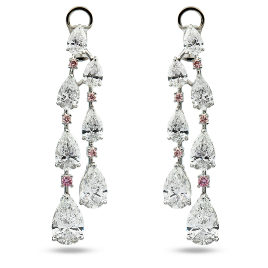 18K White Gold White & Pink Diamond Drop Earrings 7.18ctw