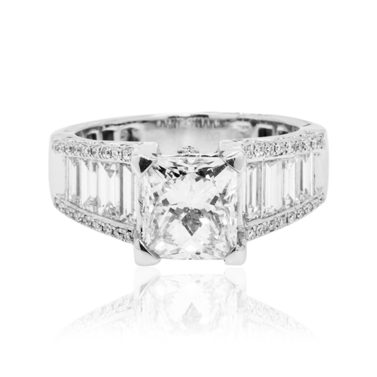 18K White Gold 2.06Ct Princess Cut Diamond Engagement Rings 3.21Ctw Bridal