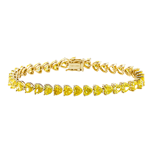14K Yellow Gold Fancy Yellow Heart Cut Diamond Bracelet 19.10ct