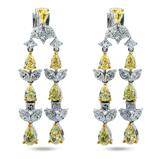 18K Two Tone Gold Canary Yellow & White Diamond Angel Drop Earrings 7.77ctw