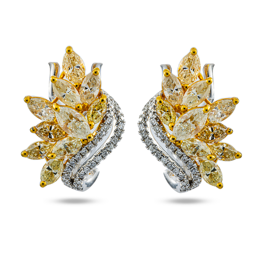 14K Two Tone Marquise Canary Yellow Diamond Stud Earrings 3.65ctw