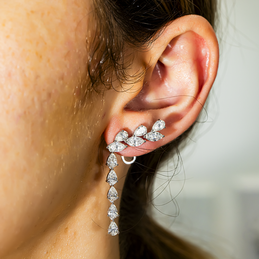 14K White Gold Marquise & Pear Diamond Drop Earrings 5.75ctw