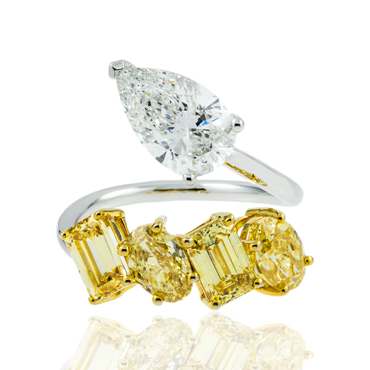 14K Two Tone Fancy Yellow & White Diamond Wrap Ring 5.21ctw
