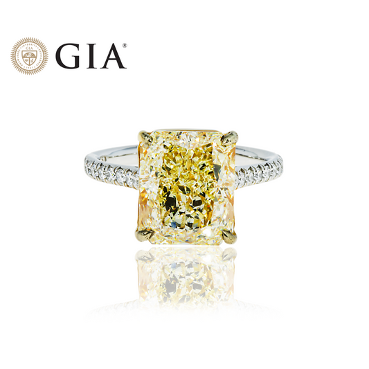 Gia Platinum 6.42Ct Radiant Cut Fancy Yellow Diamond Engagement Ring 6.82Ctw Bridal