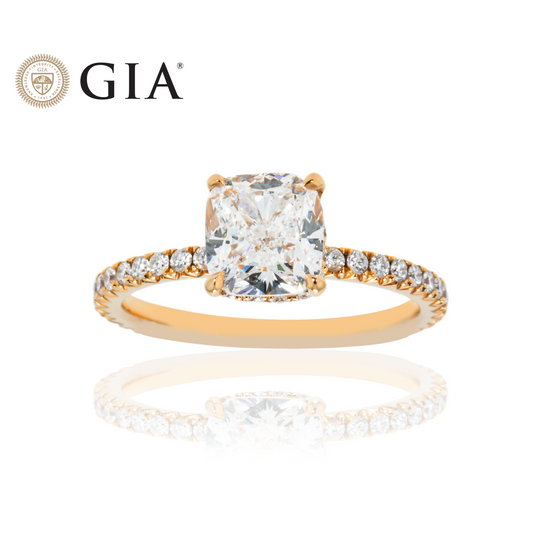 Gia 18K Rose Gold 2.0Ct Cushion Cut Diamond Engagement Ring 2.50Ctw Bridal