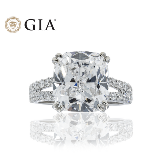 Gia 18K White Gold 7.10Ct Cushion Cut Diamond Engagement Ring 7.72Ctw Bridal