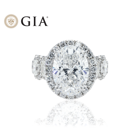 Gia 18K White Gold 7.03Ct Oval Cut Diamond Engagement Ring 10.18Ctw Bridal