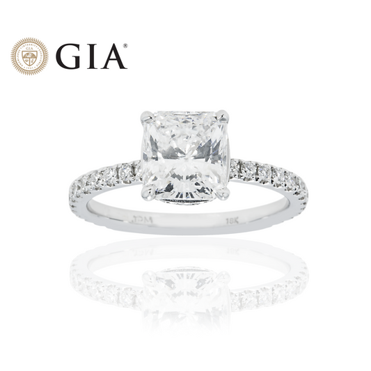 Gia 18K White Gold 2.08Ct Cushion Cut Diamond Engagement Ring 2.62Ctw Bridal