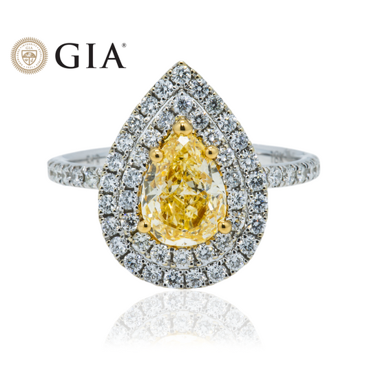 Gia 18K White Gold 1.03Ct Pear Cut Fancy Yellow Diamond Engagement Ring 1.73Ctw Rings