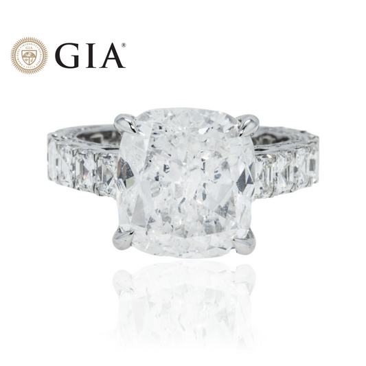 Gia 18K White Gold 7.54Ct Cushion Cut Diamond Engagement Ring 11.04Ctw Bridal