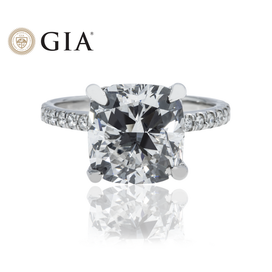 Gia 18K White Gold 5.01Ct Cushion Cut Diamond Engagement Ring 5.41Ctw Bridal