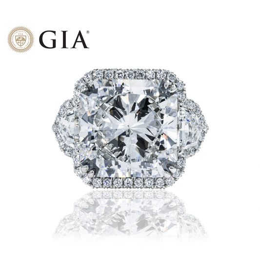 Gia Platinum 20.03Ct Square Radiant Cut Triple Diamond Engagement Ring 23.13Ctw Bridal