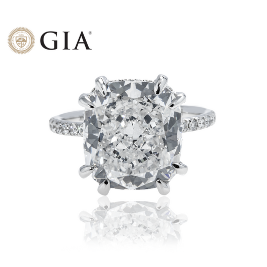 Gia 18K White Gold 8.42Ct Cushion Cut Diamond Engagement Ring 8.92Ctw Bridal