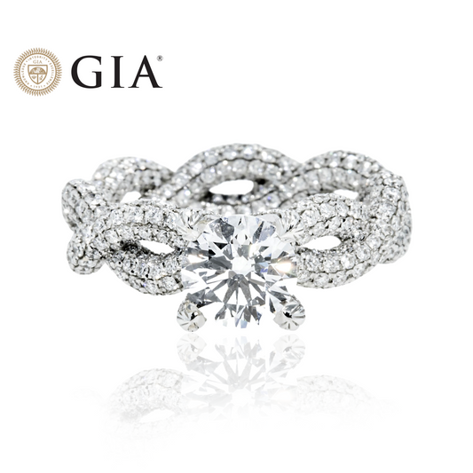 Gia 18K White Gold 1.50Ct Round Diamond Infinity Twist Engagement Ring 4.73Ctw Bridal
