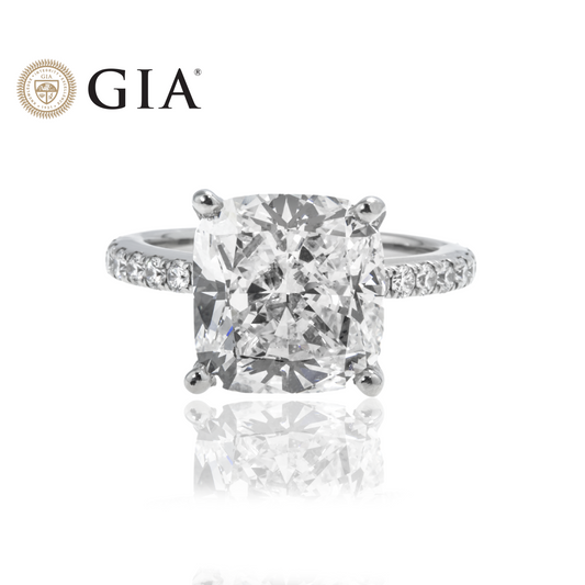 Gia Platinum 6.85Ct Cushion Cut Diamond Engagement Ring 7.43Ctw Bridal
