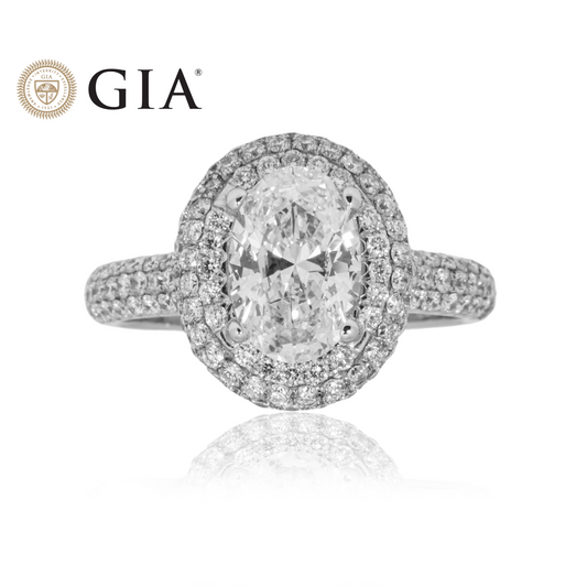 Gia 18K White Gold 1.52 Oval Cut Diamond Engagement Ring 2.58Ctw Bridal