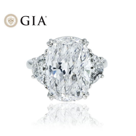 Gia 18K White Gold 10Ct Cushion Cut Triple Diamond Engagement Ring 11.62Ct Bridal