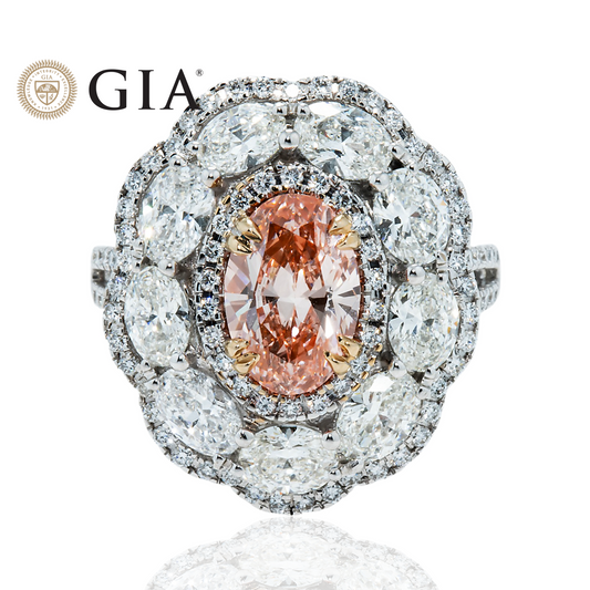 GIA 18K White Gold 2.02ct Oval Cut Fancy Intense Pink Diamond Ring 5.75ctw