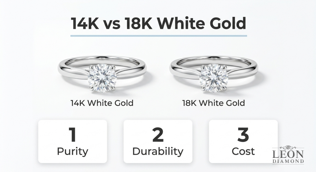 14k vs 18k white gold engagement rings comparison showing purity durability and cost differences