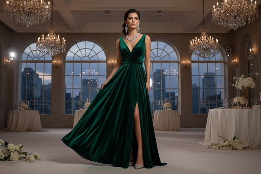 Woman wearing a tennis necklace with statement earrings, showing elegant jewelry balance for a refined look.