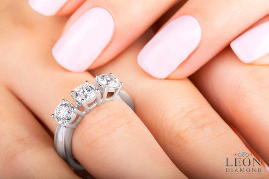 Three Stone Engagement Ring - Leon Diamond 