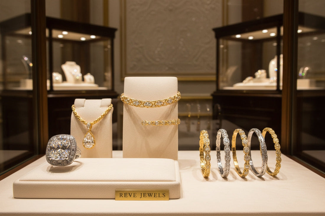 Close-up of classic luxury jewelry pieces—gold, platinum, diamonds, and rare gemstones—showcasing craftsmanship, exclusivity, and timeless elegance.