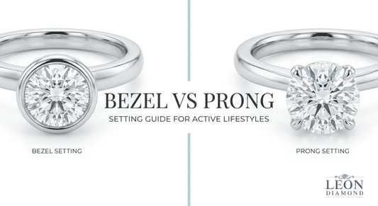 Bezel vs prong setting comparison showing diamond ring styles for active lifestyles