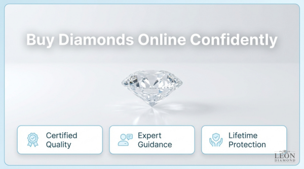 Buy diamonds online guide showing certified quality, expert guidance, and lifetime protection for safe and confident diamond purchasing