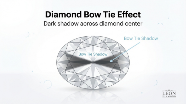 Diamond bow tie effect diagram illustrating dark shadow across center caused by light leakage in elongated diamond shapes