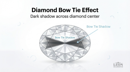 Diamond bow tie effect diagram illustrating dark shadow across center caused by light leakage in elongated diamond shapes