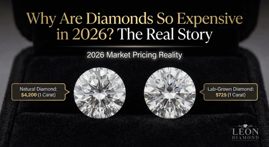 Natural and lab-grown diamonds side by side with 2026 pricing labels.
