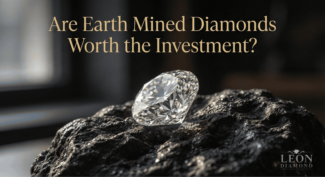 Close-up of a natural diamond on kimberlite rock with overlay text asking about investment value.