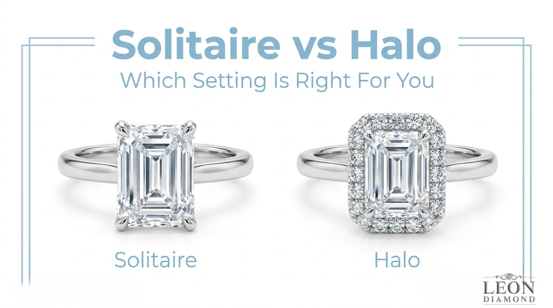 Solitaire vs halo emerald cut diamond engagement rings comparison for choosing the right setting