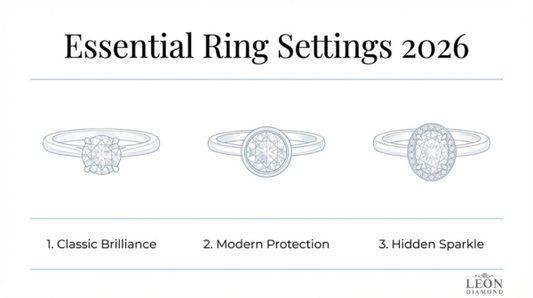 Essential diamond ring settings guide featuring classic solitaire, bezel setting, and halo design