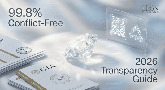 Ethical diamond with certification documents and digital traceability overlay