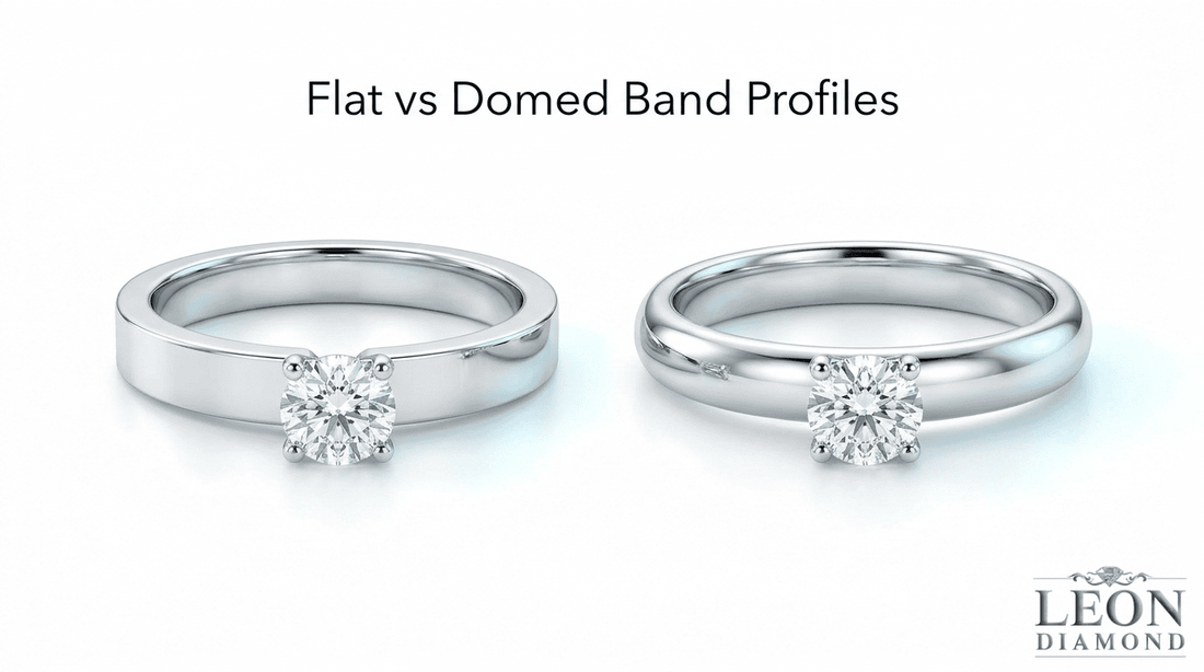Side-by-side comparison of flat and domed diamond ring band profiles