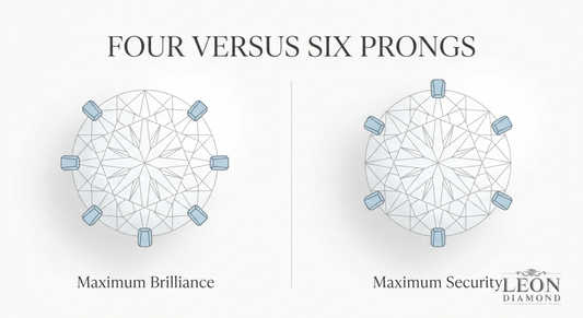 Four vs six prong diamond setting comparison showing brilliance vs security differences