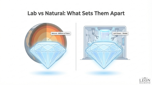 Lab-grown vs natural diamond comparison showing billion-year natural formation versus lab creation in weeks
