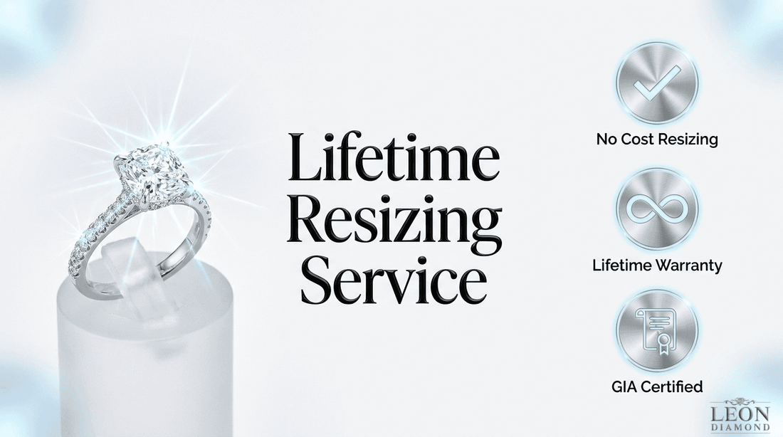 Leon Diamond lifetime engagement ring resizing service with no-cost resizing and lifetime warranty benefits