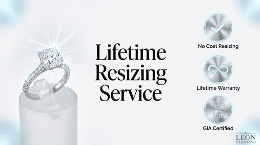 Leon Diamond lifetime engagement ring resizing service with no-cost resizing and lifetime warranty benefits