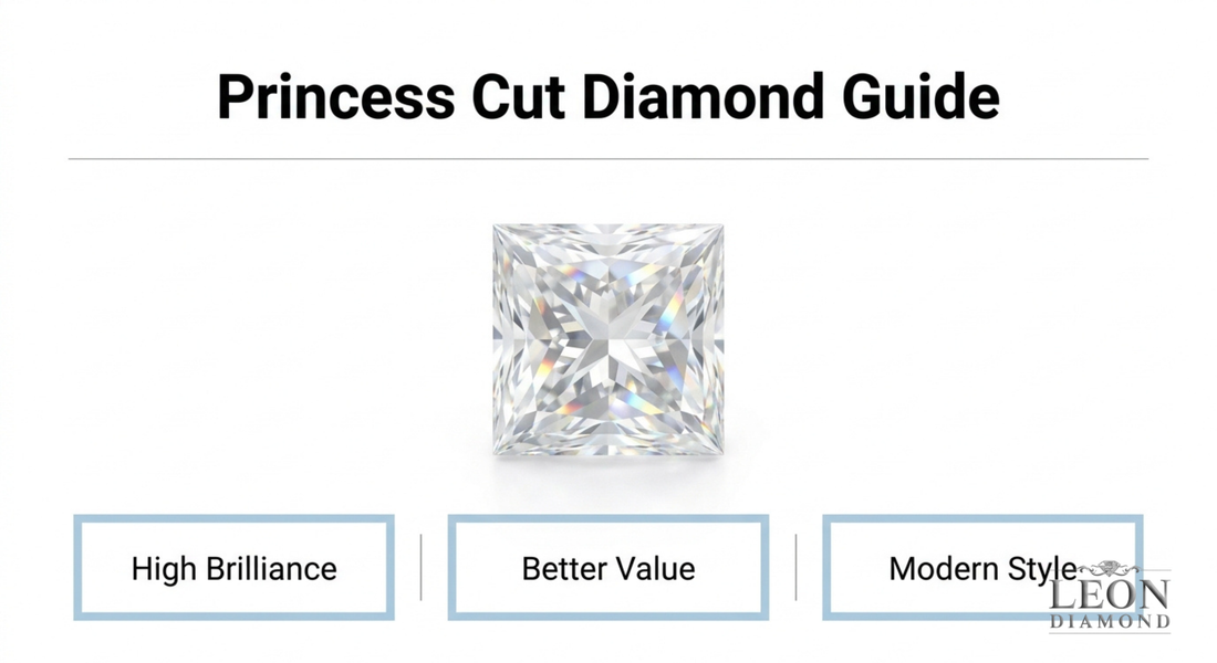 Princess cut diamond guide showing brilliance value and modern square shape appeal