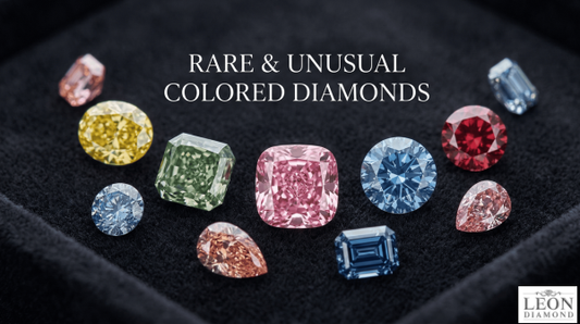 Collection of rare colored diamonds including pink, blue, green, and yellow gemstones on velvet tray.